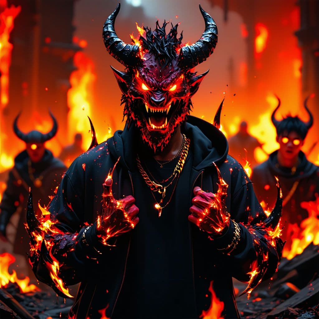 AI generated: mister beast, ksi, ricegum, in hell, suffering