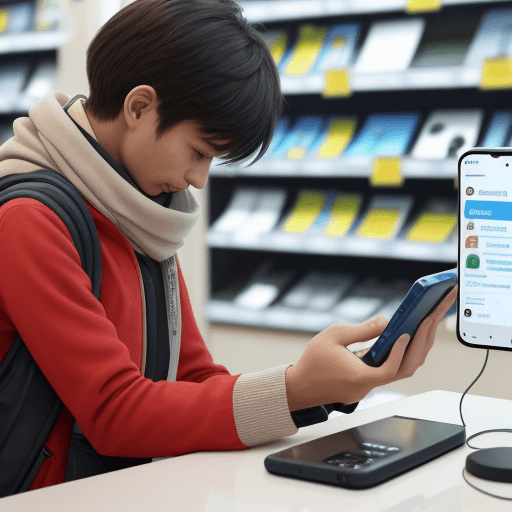 AI generated: A person buying a new phone on exchange offer at a local store