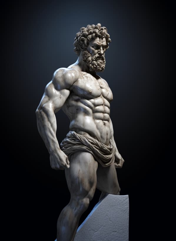 AI generated: greek statue of stoicism with beard and muscles hercules style in 8k blackground