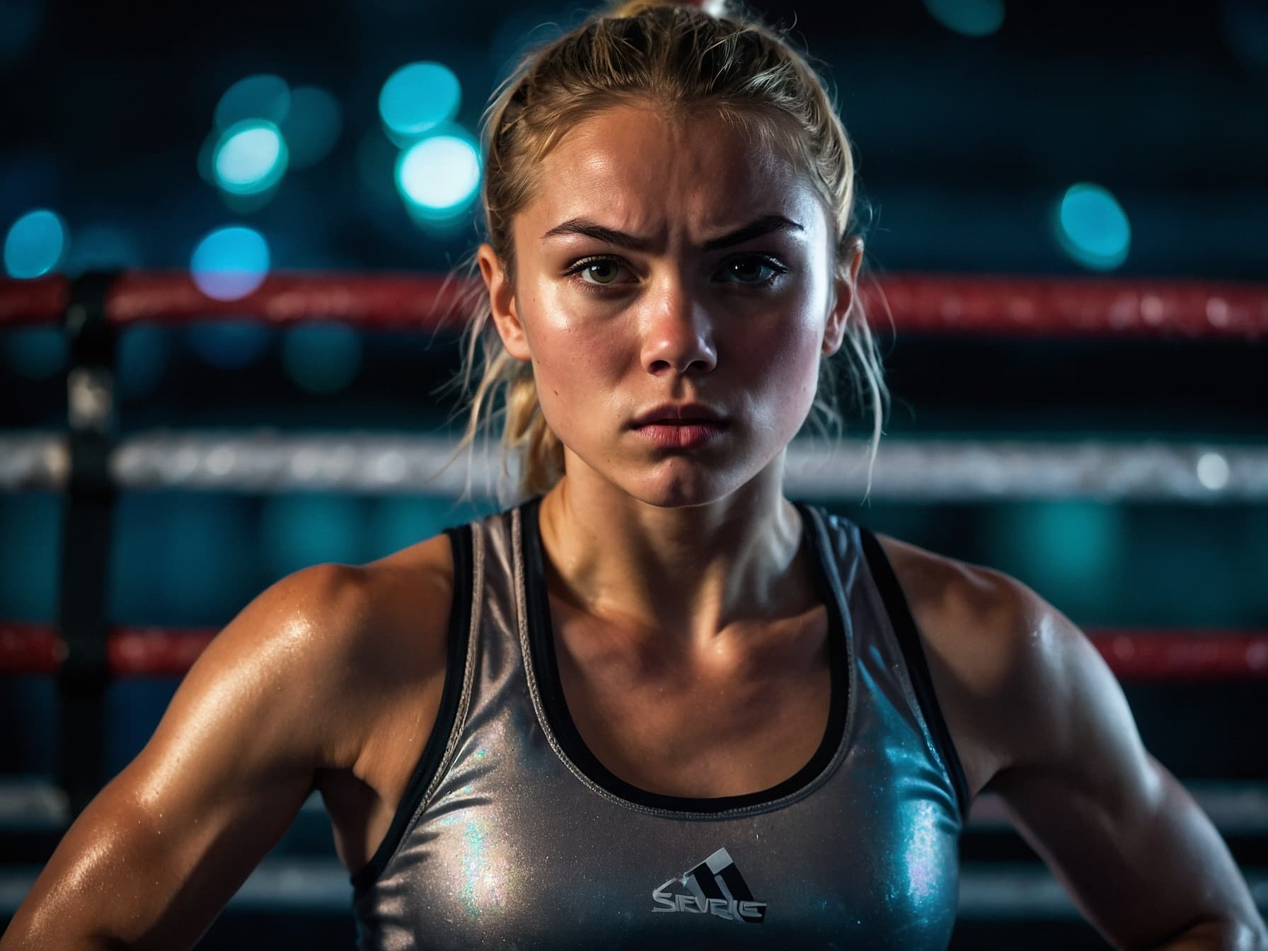 AI generated: a woman standing next to a boxing ring, a character portrait by James Baynes, pexels contest winner,...