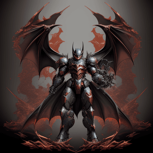 AI generated: dark knight game art, in the style of mecha anime, light bronze and red, rococo-inspired art, sharp ...
