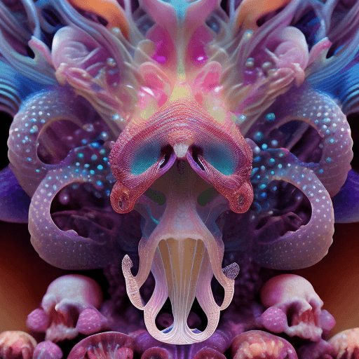 AI generated: Goddess close-up portrait ribcagel. jellyfish phoenix head, nautilus, orchid, skull, betta fish, bio...