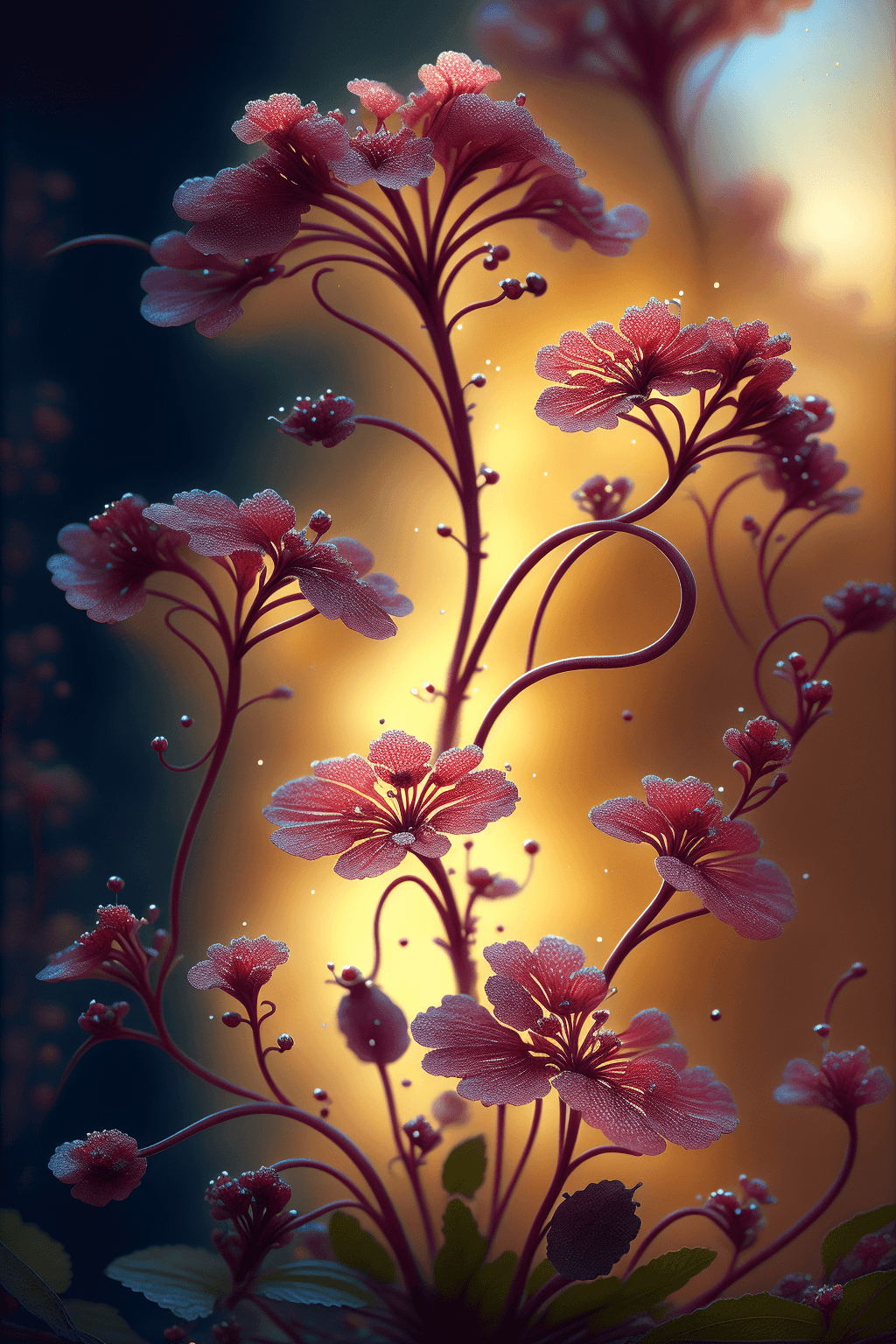 AI generated: Planta carnvora drosera com tentculos espinhosos, vermela, render, rembrandt, cgsociety, artstation ...