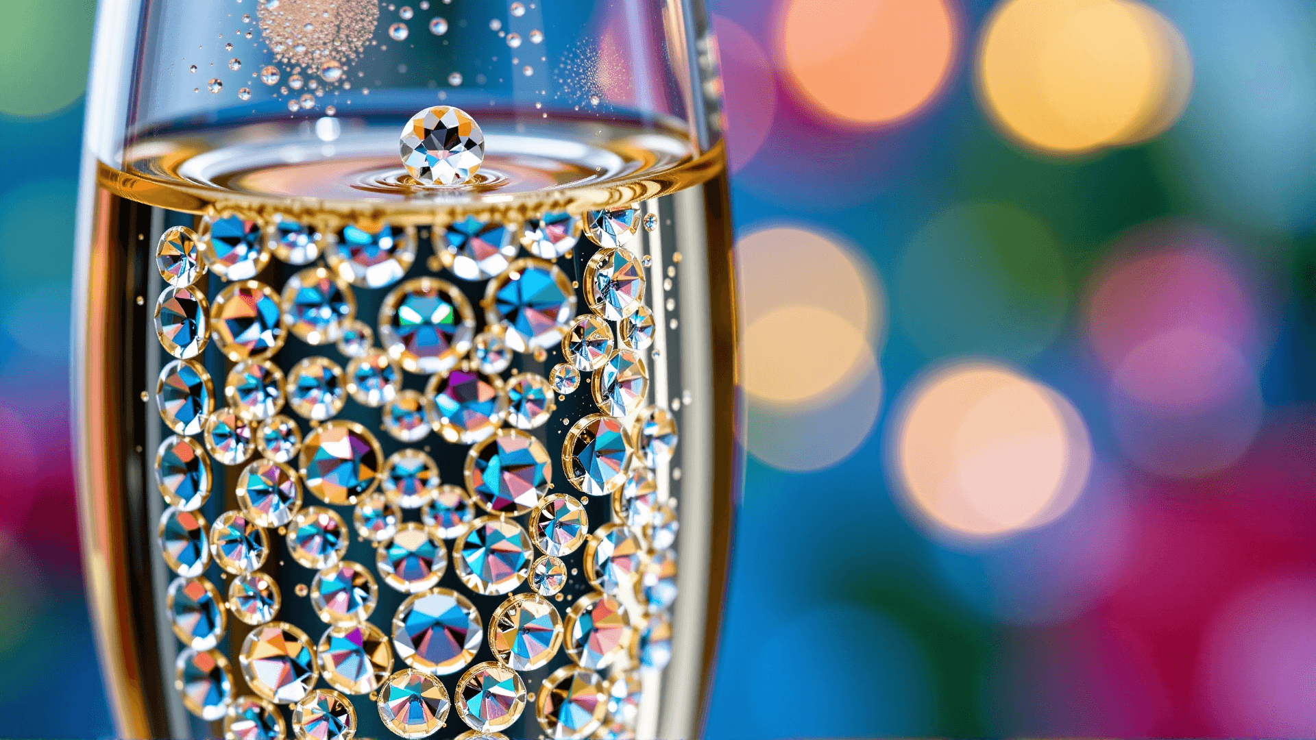 AI generated: Eine Makroaufnahme der Perlen, die in einem Champagnerglas aufsteigen, mit einem unscharfen, frÃ¶hli...