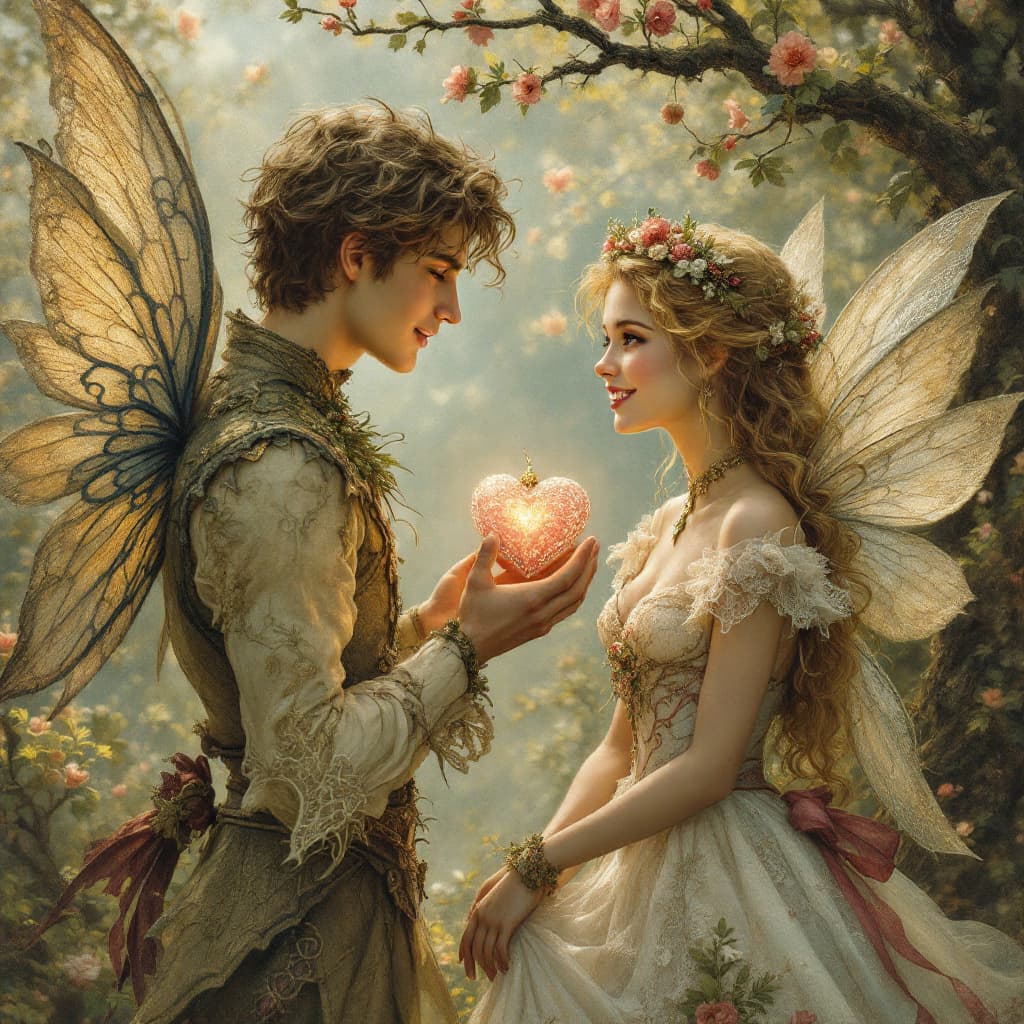 AI generated: in the style of josephine wall, james c christensen, and brian froud, of a handsome young fairy man ...
