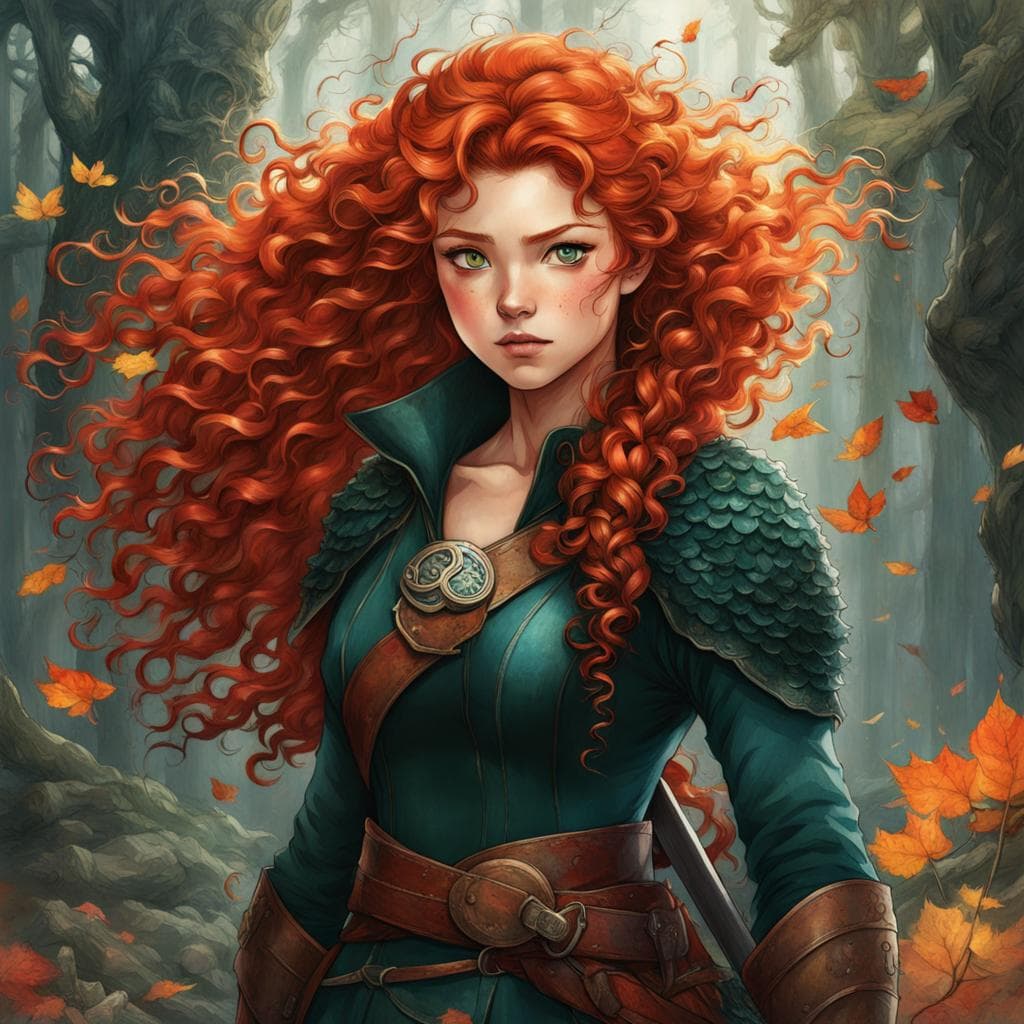 AI generated: Twisted Disney, horror, Princess Merida, post-apocalyptic, colorful, hyperdetailed, dystopian, eleme...