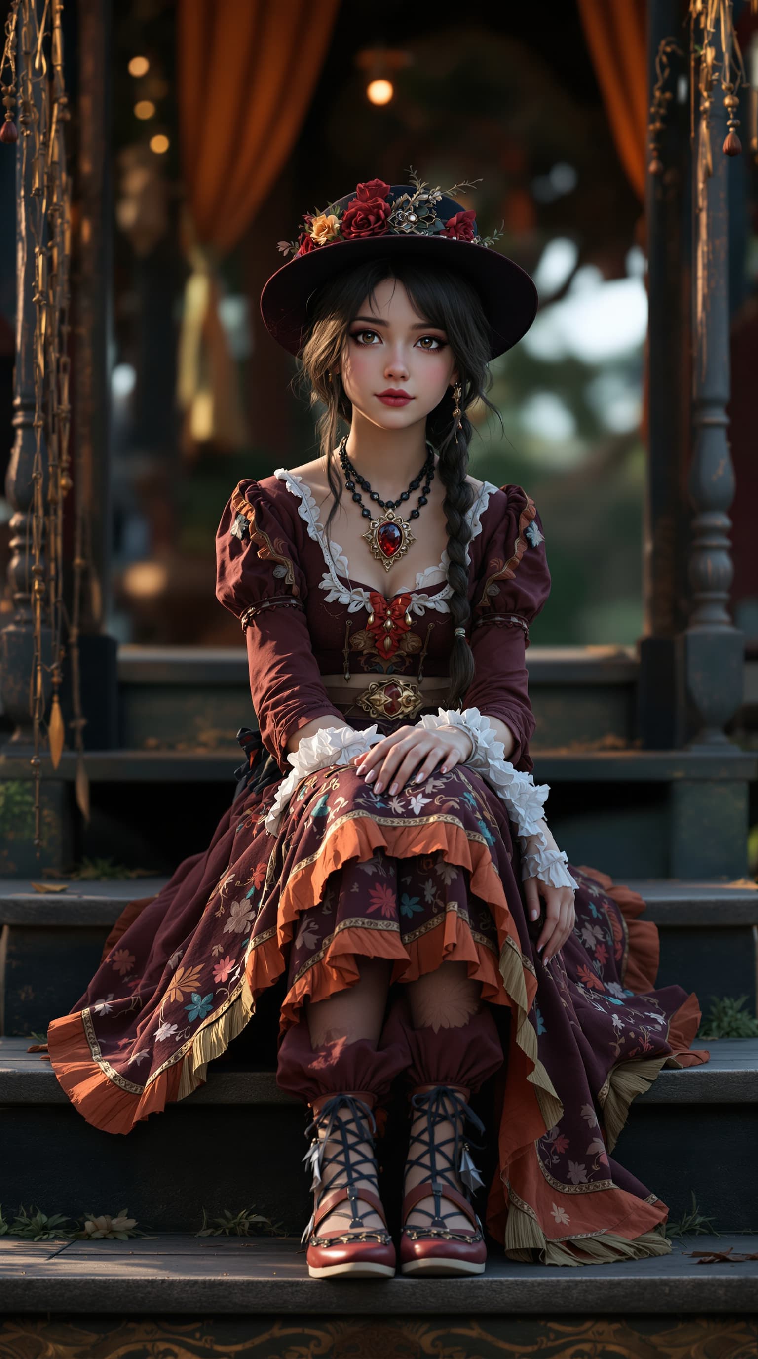 AI generated: A hyper-realistic depiction of a beautiful twelve year old, Japanese girl dressed as Violet Evergard...