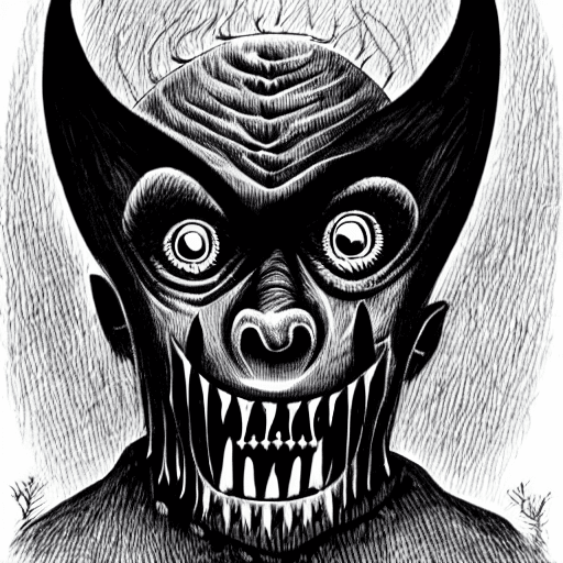AI generated: Horror black creature,scary old demon,sore face,
