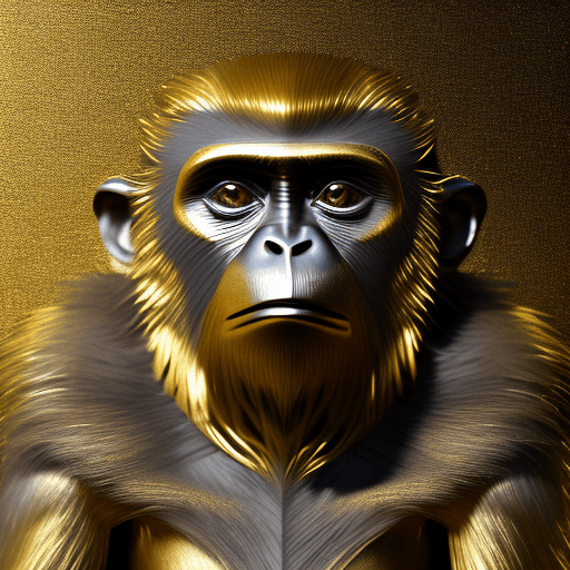 AI generated: gold monkey , god, rich, money, gold, daimond, silver, , black background, ultra detailed, cinematic...
