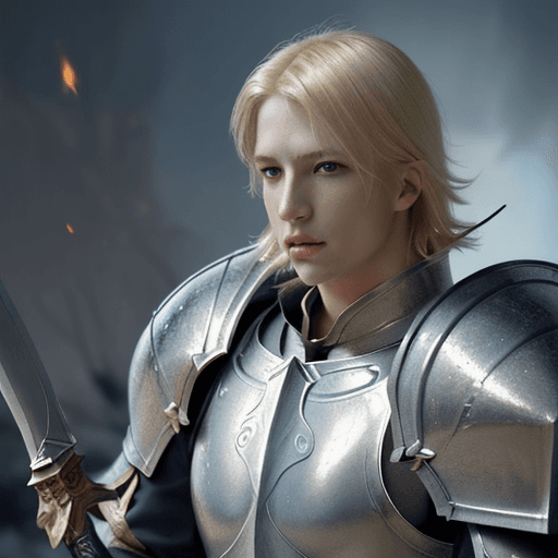 AI generated: blond man in armor with a sword and fire, fantasy paladin man, gorgeous male paladin, portrait of ma...
