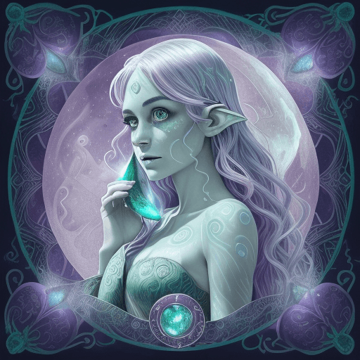 AI generated: An elusive fae with emerald eyes and gleaming lavender scales detailed with enchanting moon-shaped p...