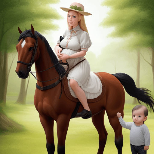 AI generated: lady woman with horse and baby horse baby horse. horse is baby