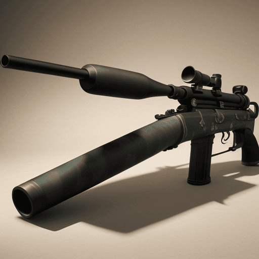 AI generated: a rifle with the barrel that ends in the shape of a trumpet, hyper realistic