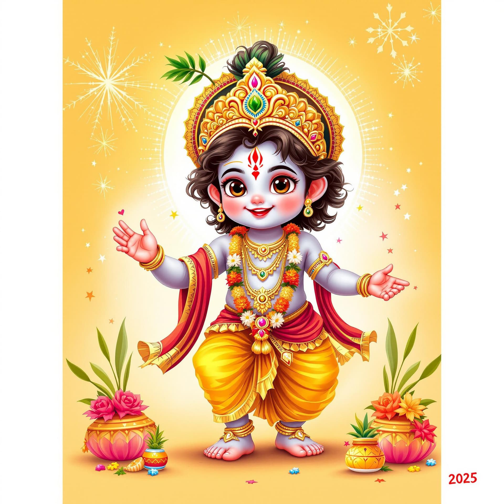 AI generated: Cute little Krishna celebrating new year 2025