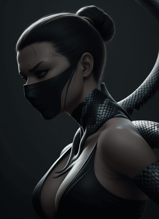 AI generated: trending on artstation, woman with snake on the neck, dark, high detail, octane render, 8k, dancing ...