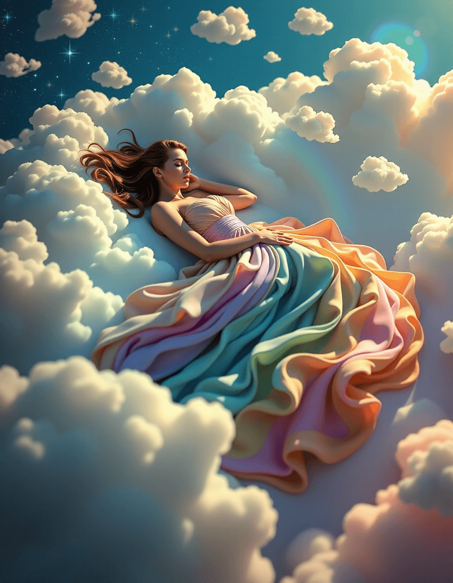 AI generated: "Hyperrealistic: An enchanting beauty, seemingly asleep and floating peacefully in a surreal, dream-...