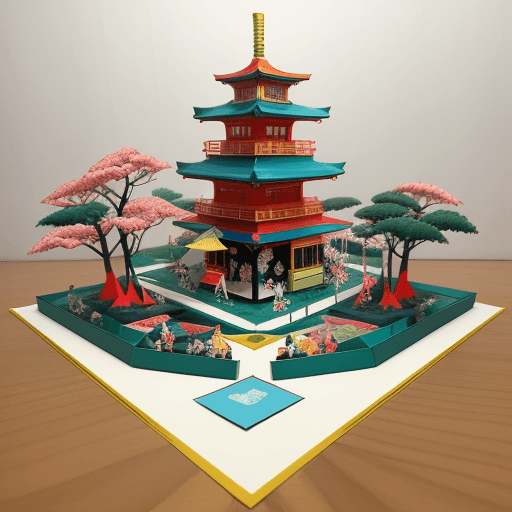 AI generated: Abstract art paper art origami diorama, Tokyo, amusement park, modern art ukiyo-e style, colorful, u...