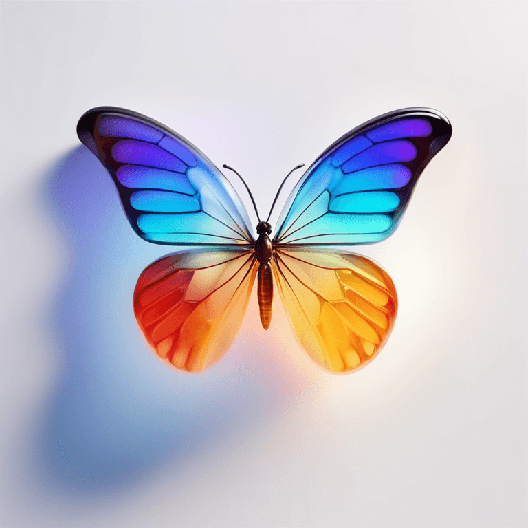 AI generated: beautiful app icon, 3d render of a butterfly, transparent style, centered, warm colorful, light grad...