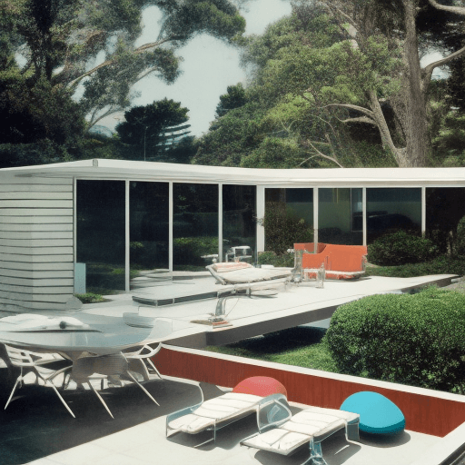 AI generated: Hyper realistic eye level exterior photo of a mid century modern style house overlooking the ocean, ...