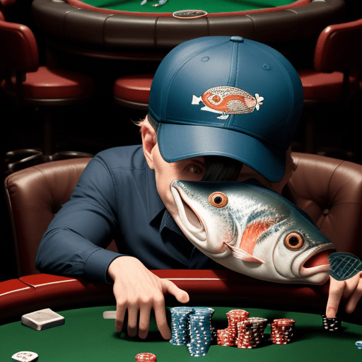 AI generated: The fish is wearing a cap, sitting at a poker table.