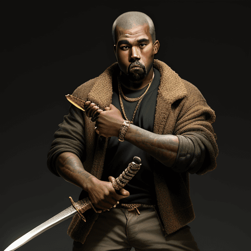 AI generated: Kanye West holding a sword