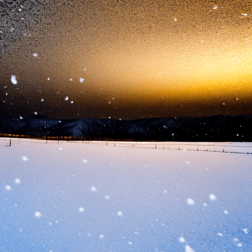 AI generated: snow storm at night.
ice crystals falling to the ground.
faint golden light on the flat barren horiz...