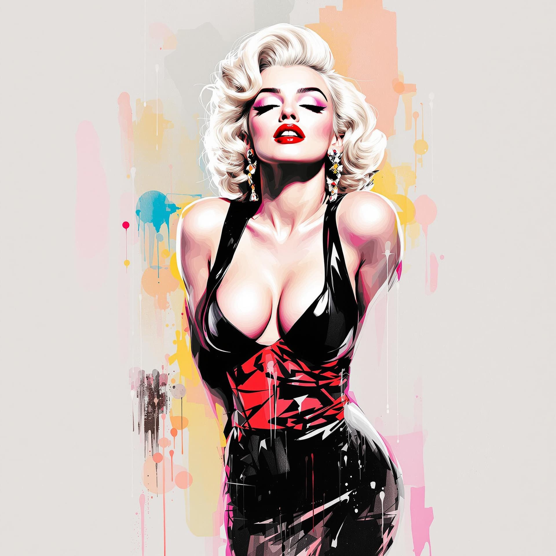 AI generated: Contemporary painting of Marilyn Monroe, dressed in fashionable clothes, glamour, creative, poster s...