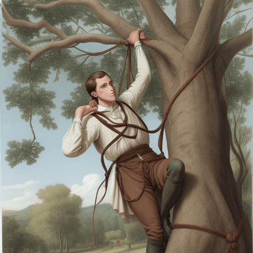 AI generated:  image where a young man has his hands tied in a tree and is whipped in colonial times
