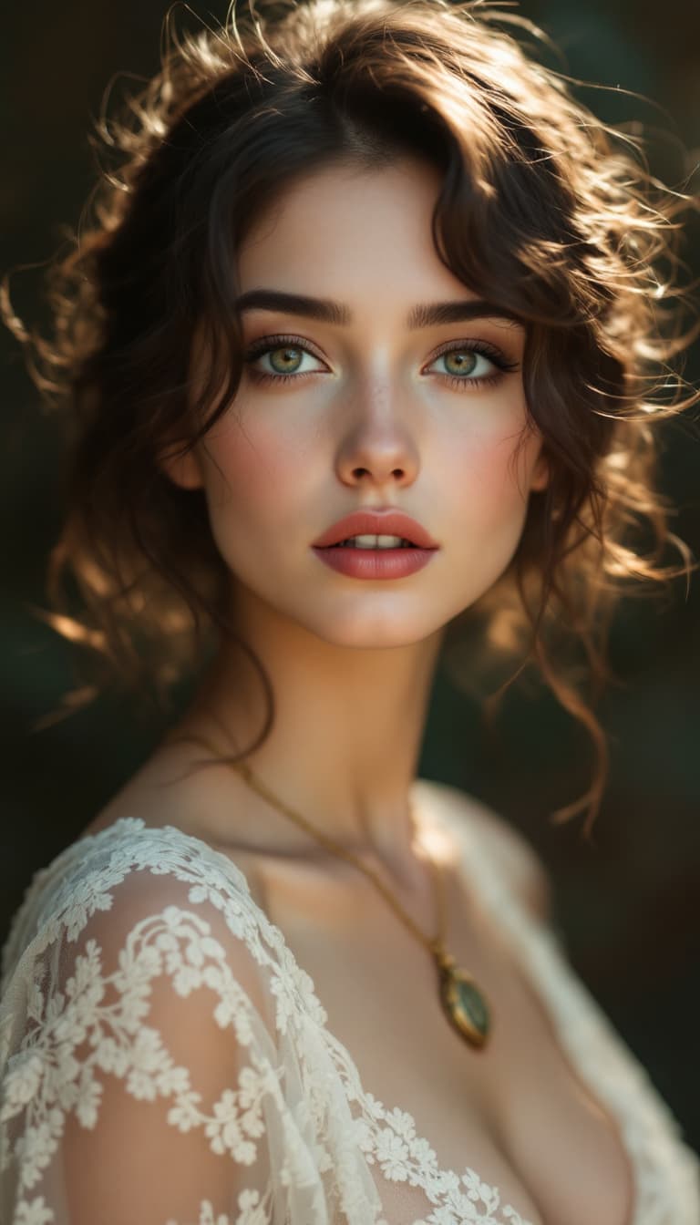 AI generated: "lighting is soft and flattering, casting gentle shadows that add depth to her expression. She wears...