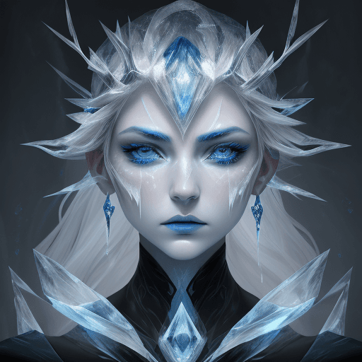 AI generated: Ice mage art, in the style of balanced symmetry, black and blue, detailed facial features, frozen, i...