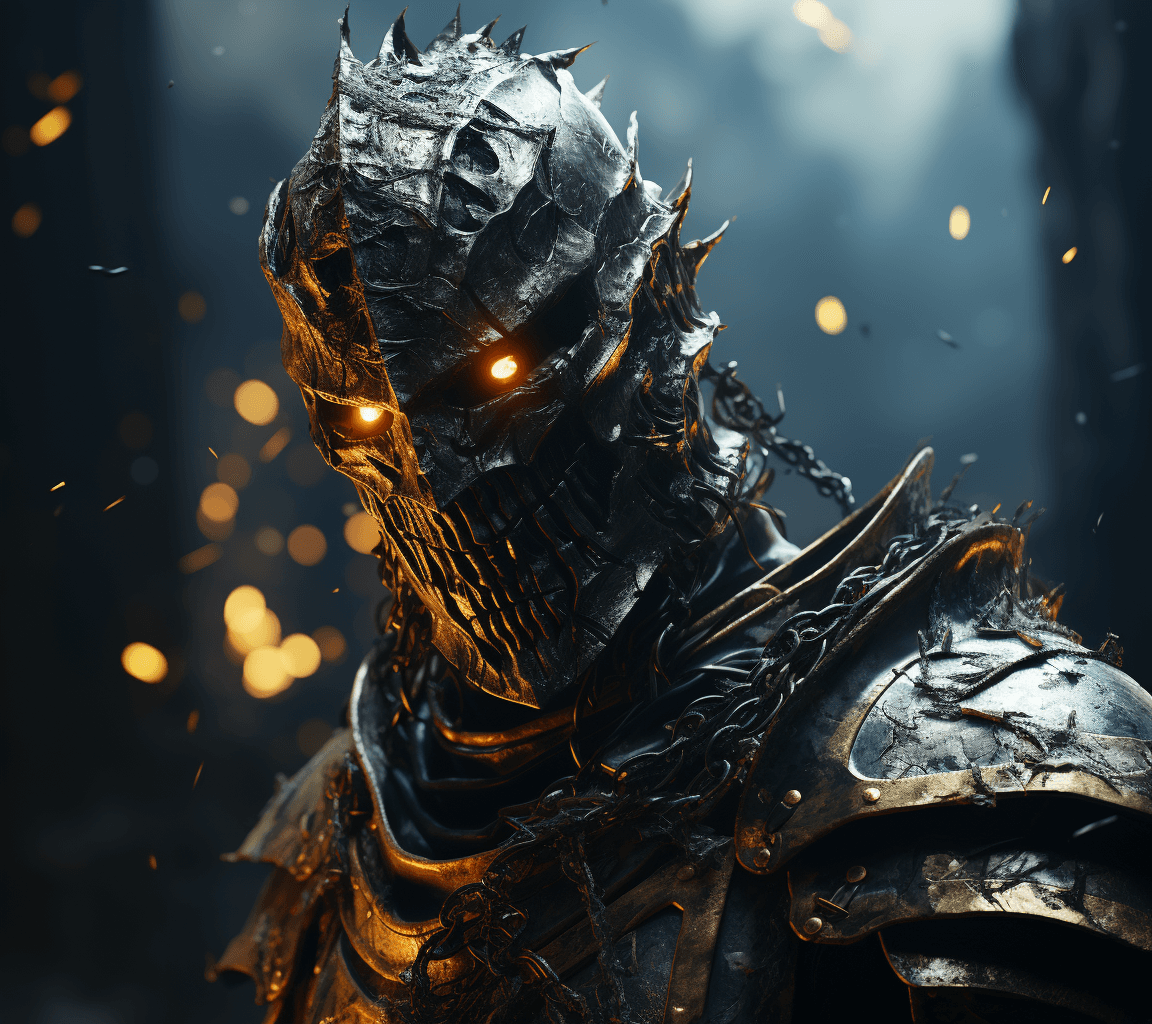 AI generated: dark souls game, in the style of rendered in unreal engine, delicate gold detailing, close up, depic...