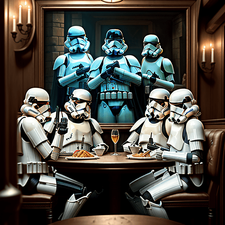 AI generated: 200mm lens, cinematic shot, award winning CGI, perfect angle,

{A squad of (stormtroopers:1. 3), sit...