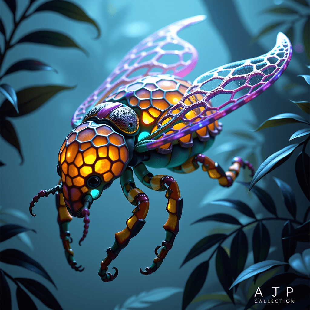 AI generated: Digital painting, concept art of a fantastical, bioluminescent creature from an alien ecosystem. The...