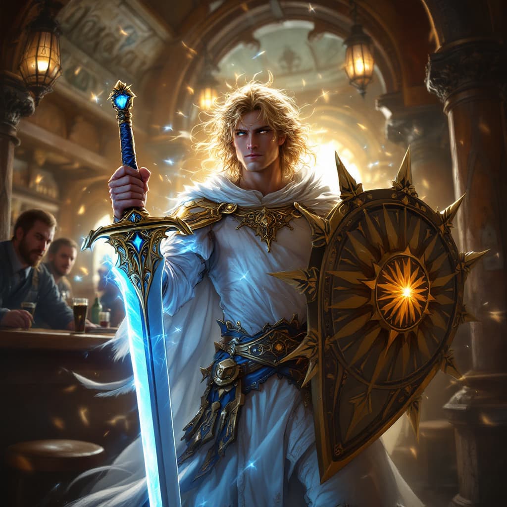 AI generated: Gavriel is a noble and valiant aasimar paladin, blessed with divine powers and a radiant aura that s...