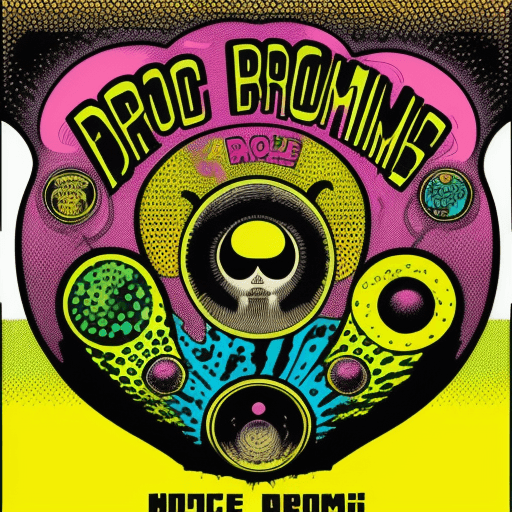 AI generated: Vintage comic ink illustration with text "drop acid not bombs", Album art, Cover art, psychedelic, i...