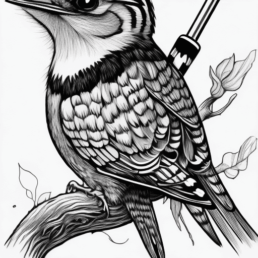 AI generated: cute woodpecker with golf club, white background, line art, coloring book, outline, high resolution,...