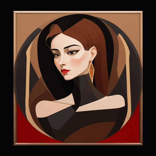 AI generated: oil painting of a beautiful woman, in the style of geometric shapes and lines, abstract, brown, blac...