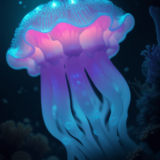 AI generated: under water, intricate details, macro shot glowing jellyfish,corals, bulbs, luminance, (neutral colo...