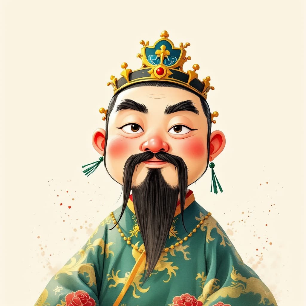 AI generated: The Yellow Emperor, a Chinese male, has a round face, as if his face is slightly red after drinking ...