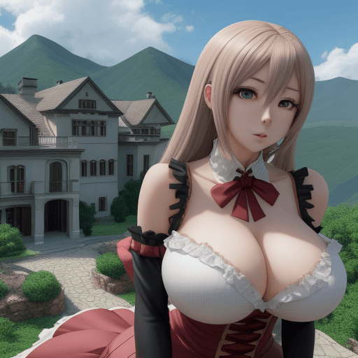 AI generated: An anime girl, with big breasts in a mansion on a mountain, 4k,
