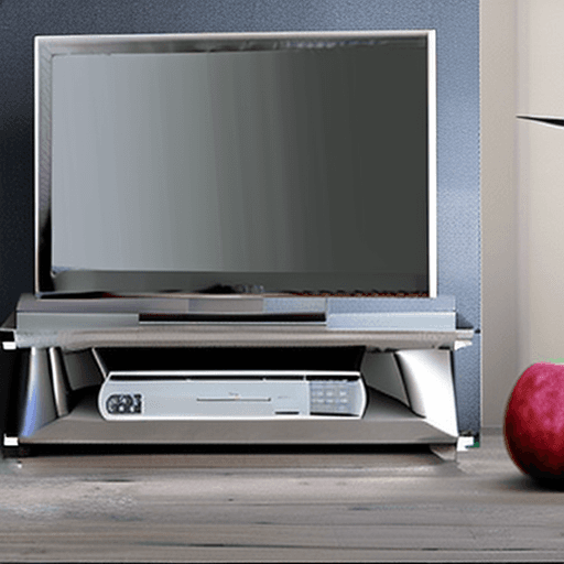 AI generated: Design an silver mobile TV stand that looks like Apple built 