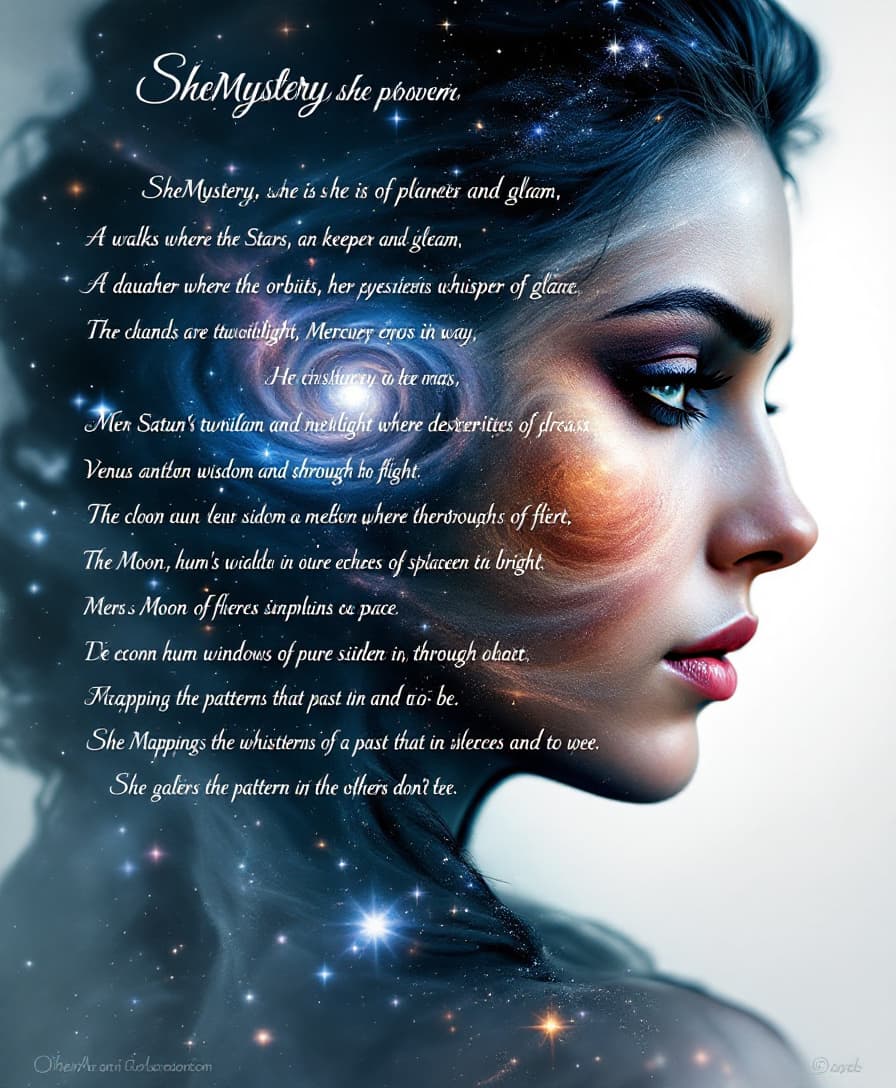 AI generated: Poem to Prompt 
Double exposure of a cosmic image with star nebula and a spiral galaxy with a double...