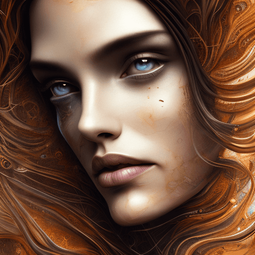 AI generated: a woman with long brown hair, in the style of ingrid baars, j. scott campbell, dark beige and light ...