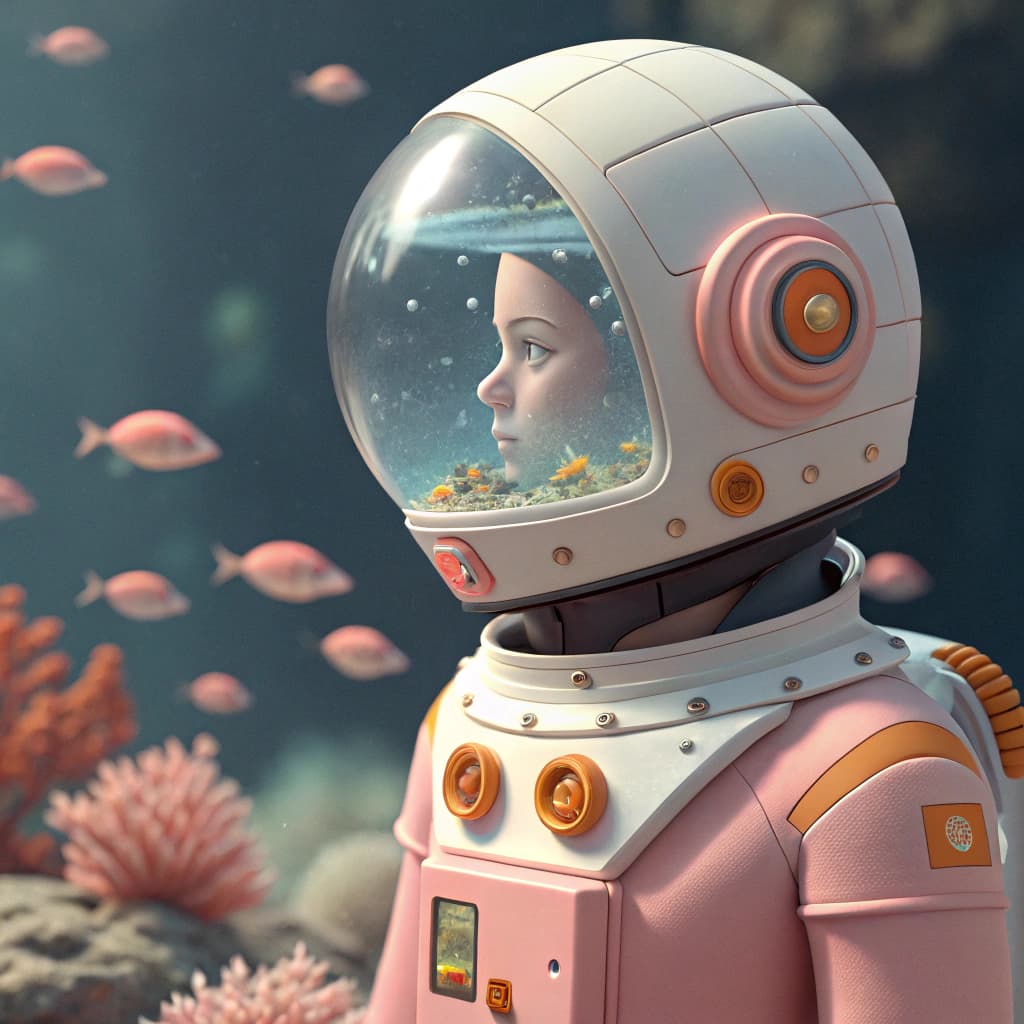 AI generated: Close-up of a robot or futuristic figure. The figure's head is a clear, dome-shaped helmet, resembli...