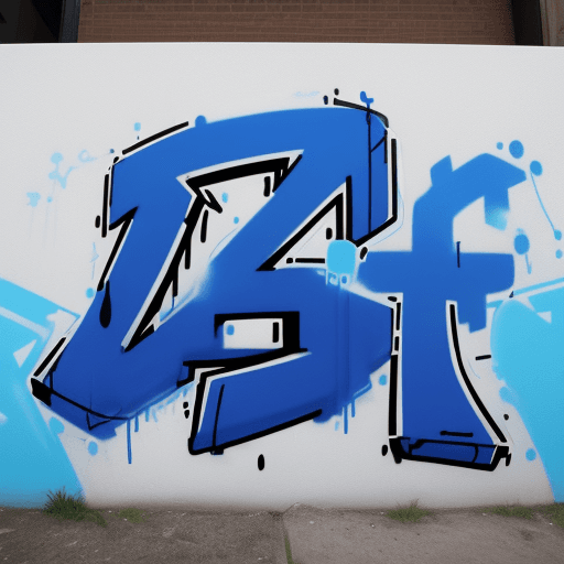 AI generated: Create a graffiti containing the letters B, S. Make the S backwards and use colors blue and white an...