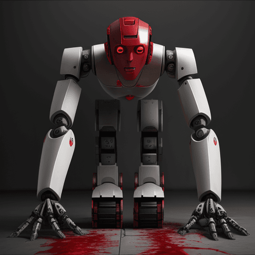 AI generated: Bloody humans under the feet of robots