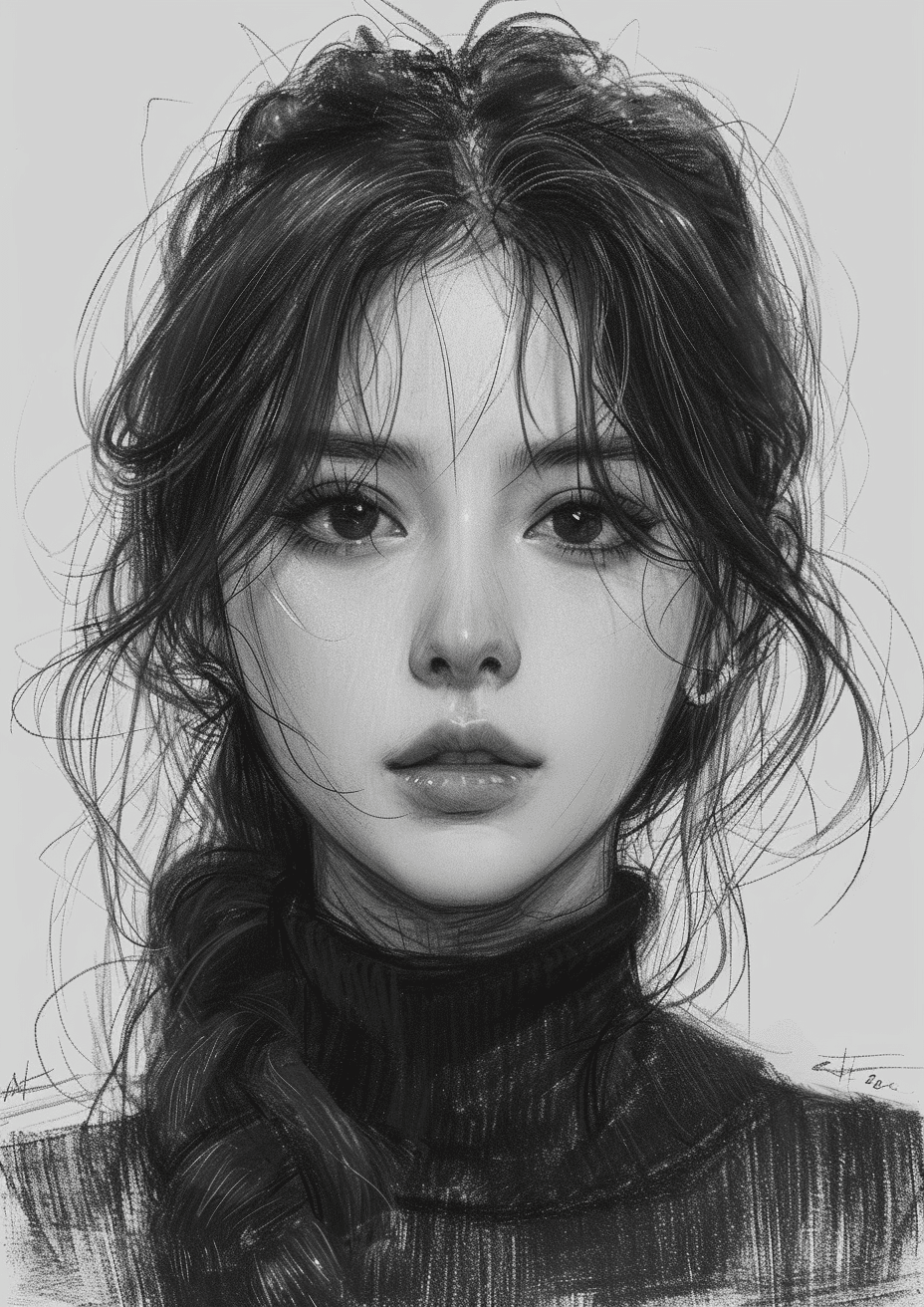 AI generated: sketch illustration of an attractive young girl, in the style of zbrush, bold, manga-inspired charac...
