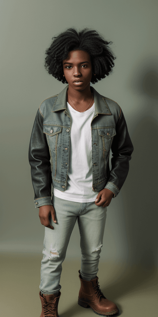 AI generated: [[[((clothing with the smallest details)), a 24-year-old black young man with short curly hair, wear...