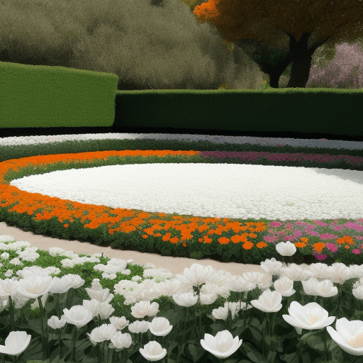 AI generated: jardin de flores de color blanco,con tallo negro,fondo difumindao naranja
