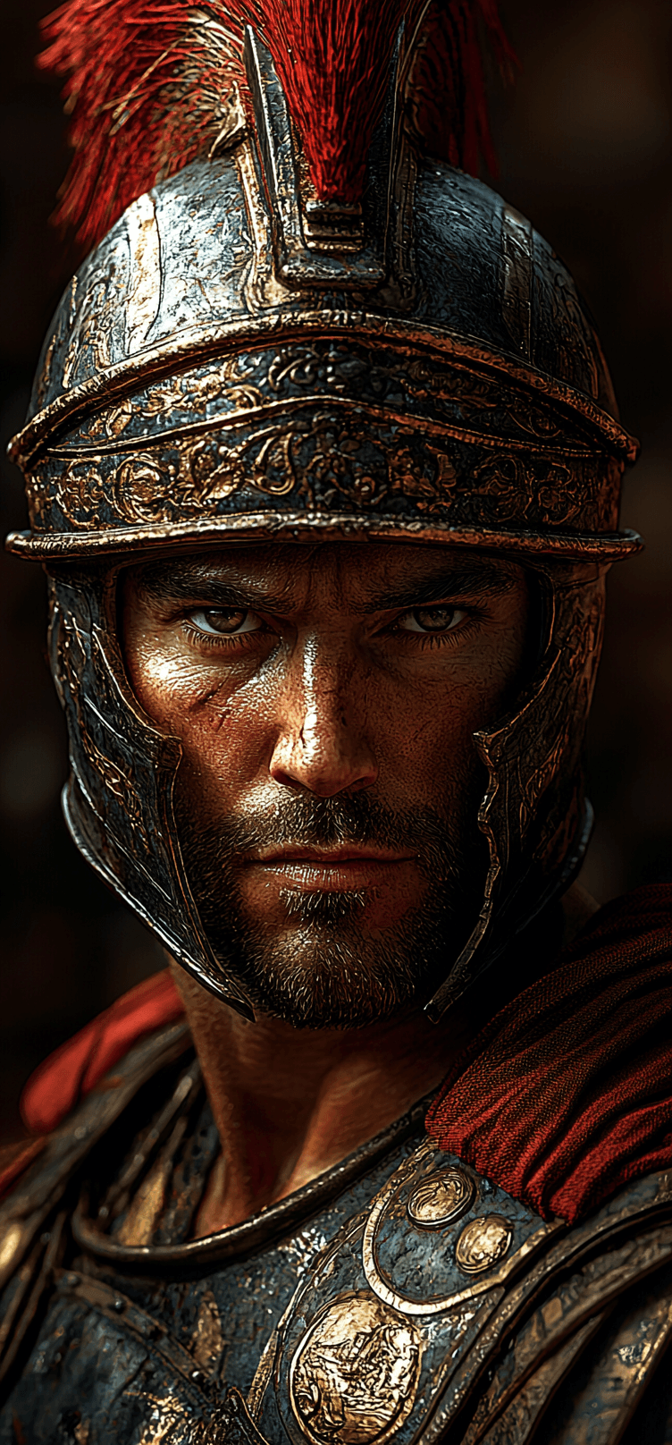 AI generated: A highly detailed photorealistic digital illustration of a Roman gladiator, captured in a commanding...